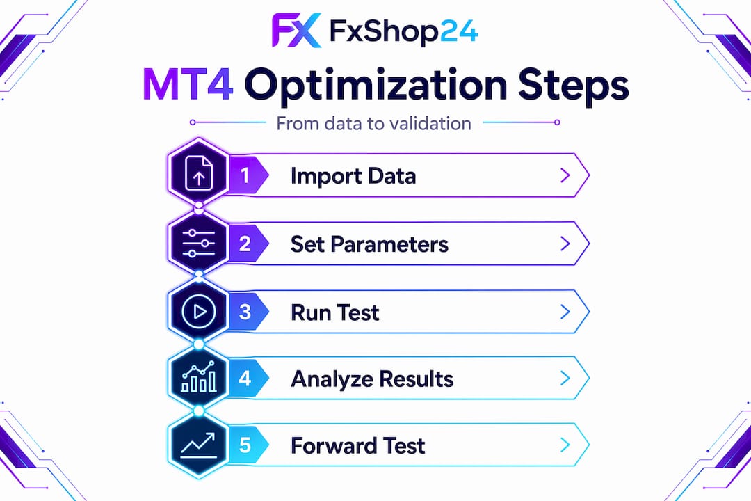 Infographic showing steps for MT4 optimization