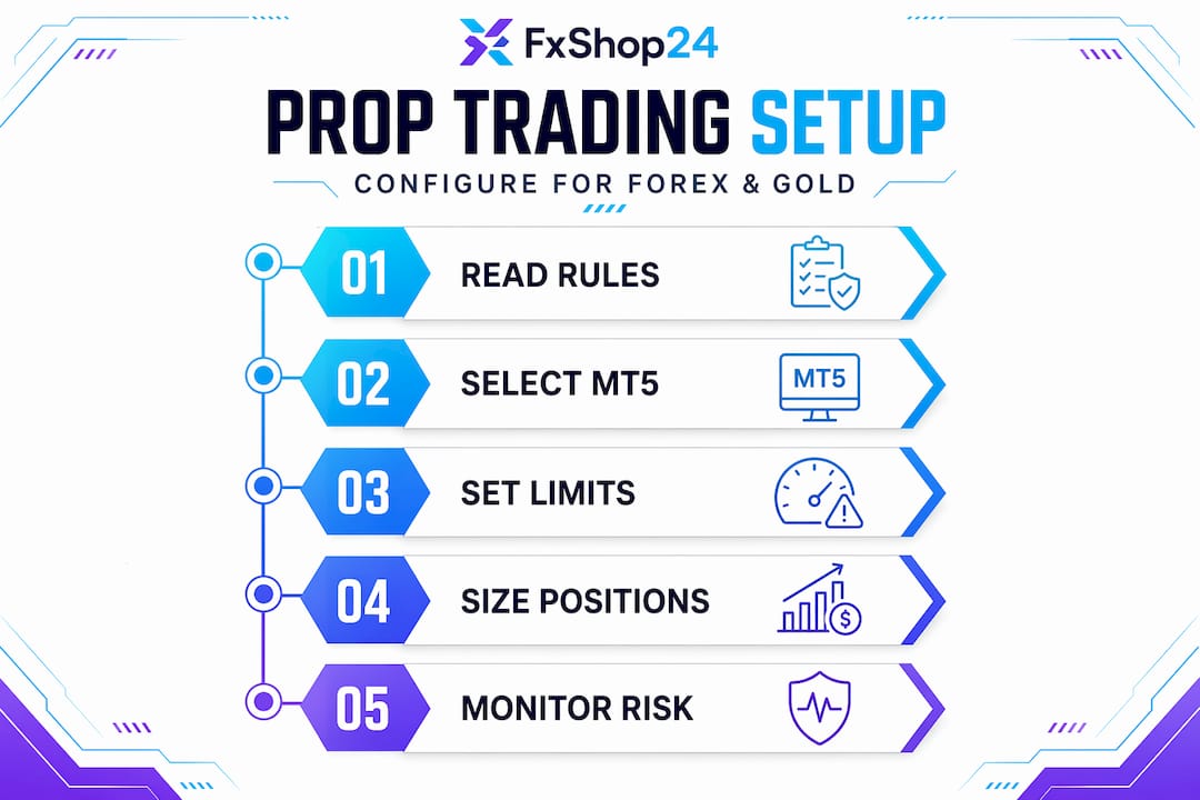 Infographic of key steps for prop trading setup