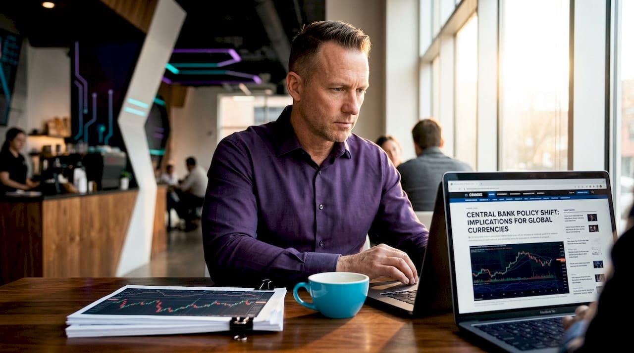 Trader reviewing news and indicator charts