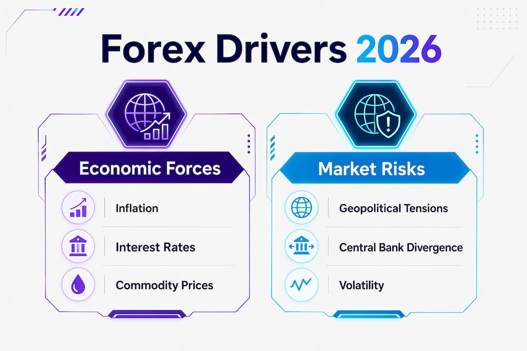 Infographic highlighting forex market drivers 2026