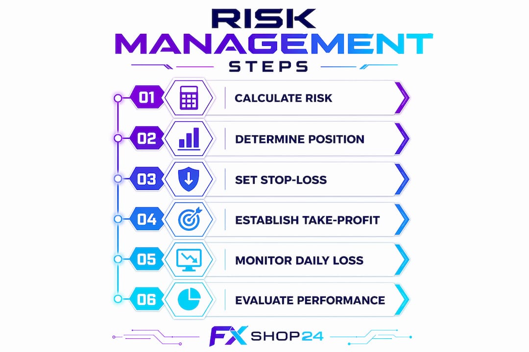 Infographic showing trading risk management steps