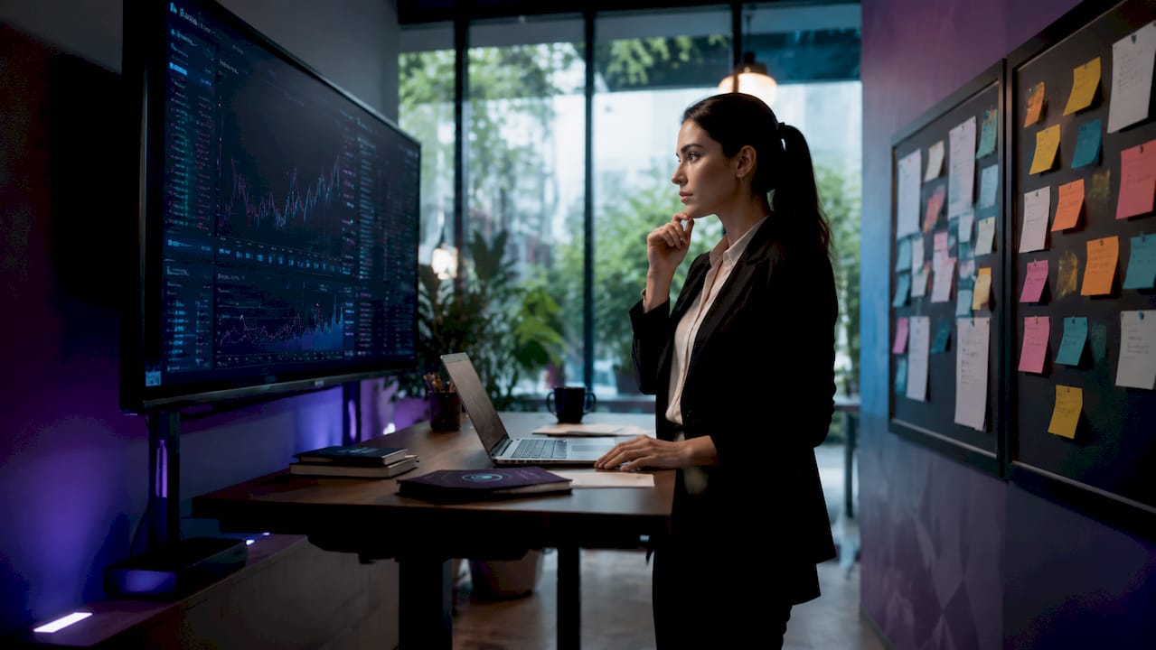 Hands typing algorithm code in trading office