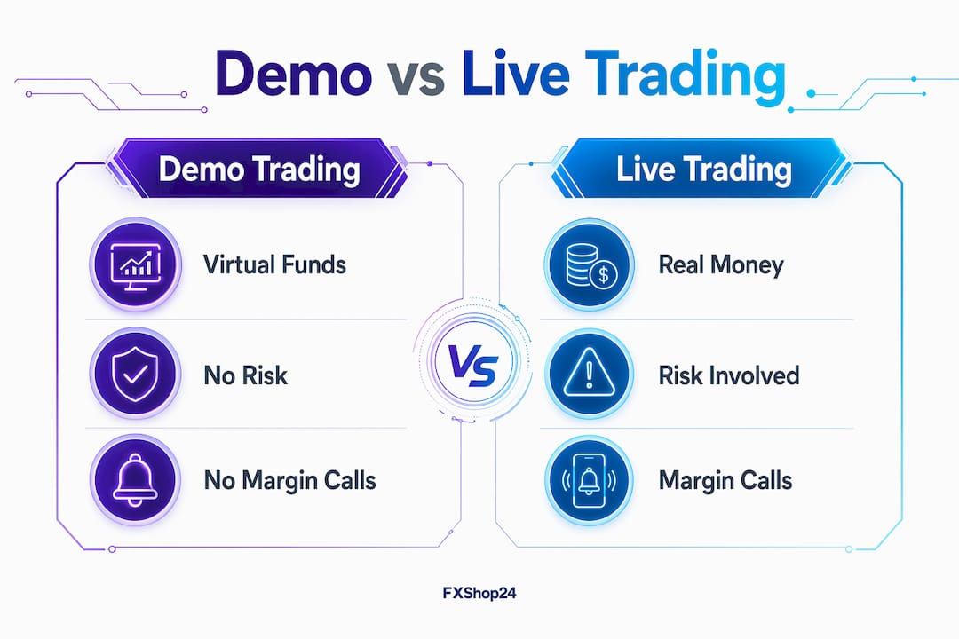 Infographic comparing demo trading and live trading