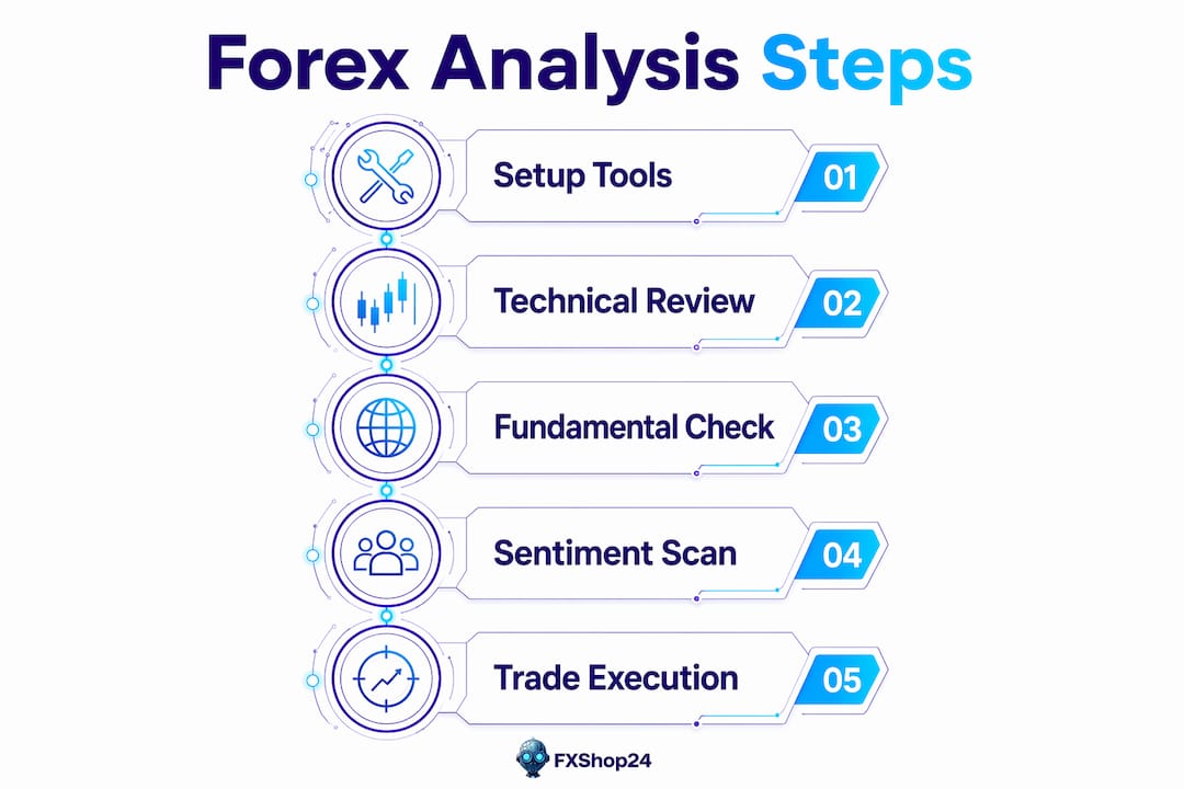 Stepwise infographic of forex analysis process