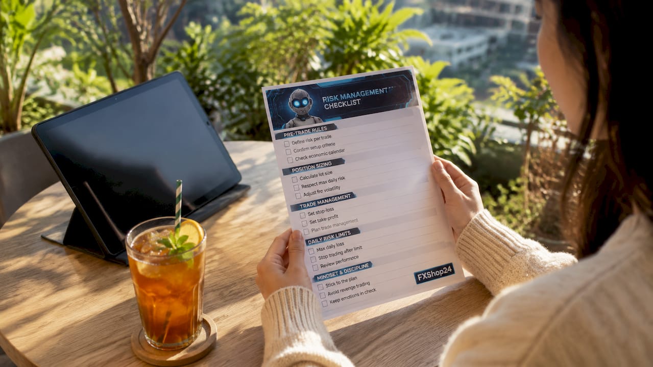 Hands holding prop firm trading rules checklist