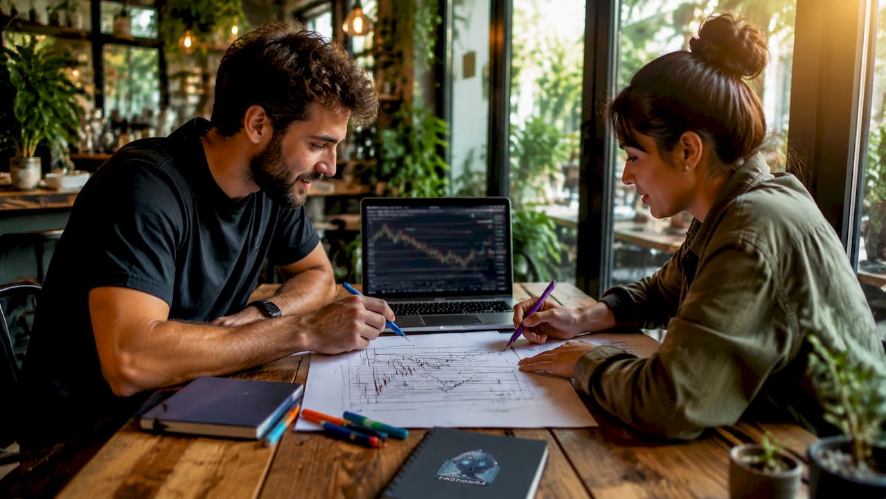 Hands analyzing forex technical indicators