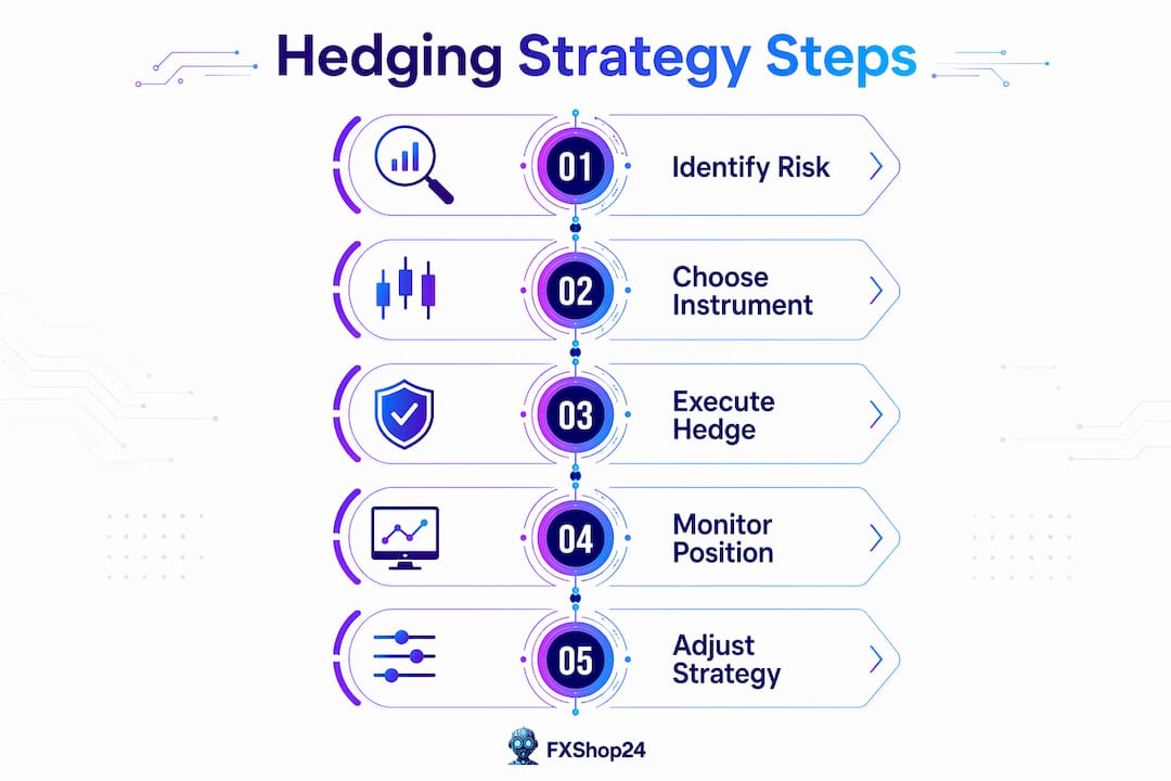 Infographic illustrating steps in hedging strategy