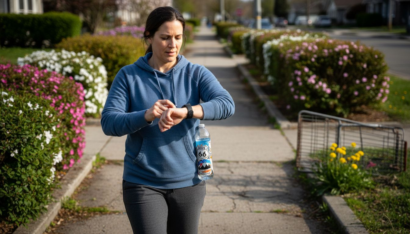 Active woman walking and tracking daily steps