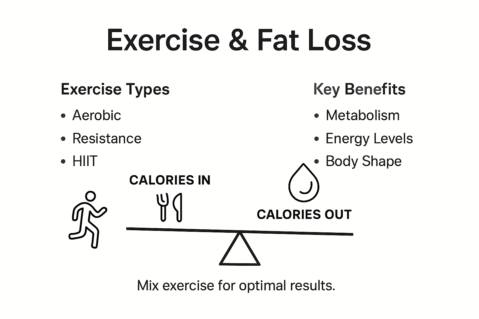 Infographic showing exercise types and fat loss benefits