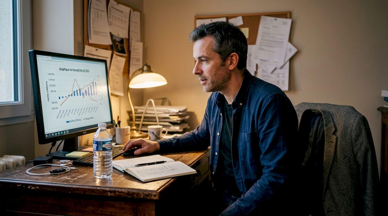 Un gérant qui évalue la performance et la rentabilité d’une conciergerie automatisée