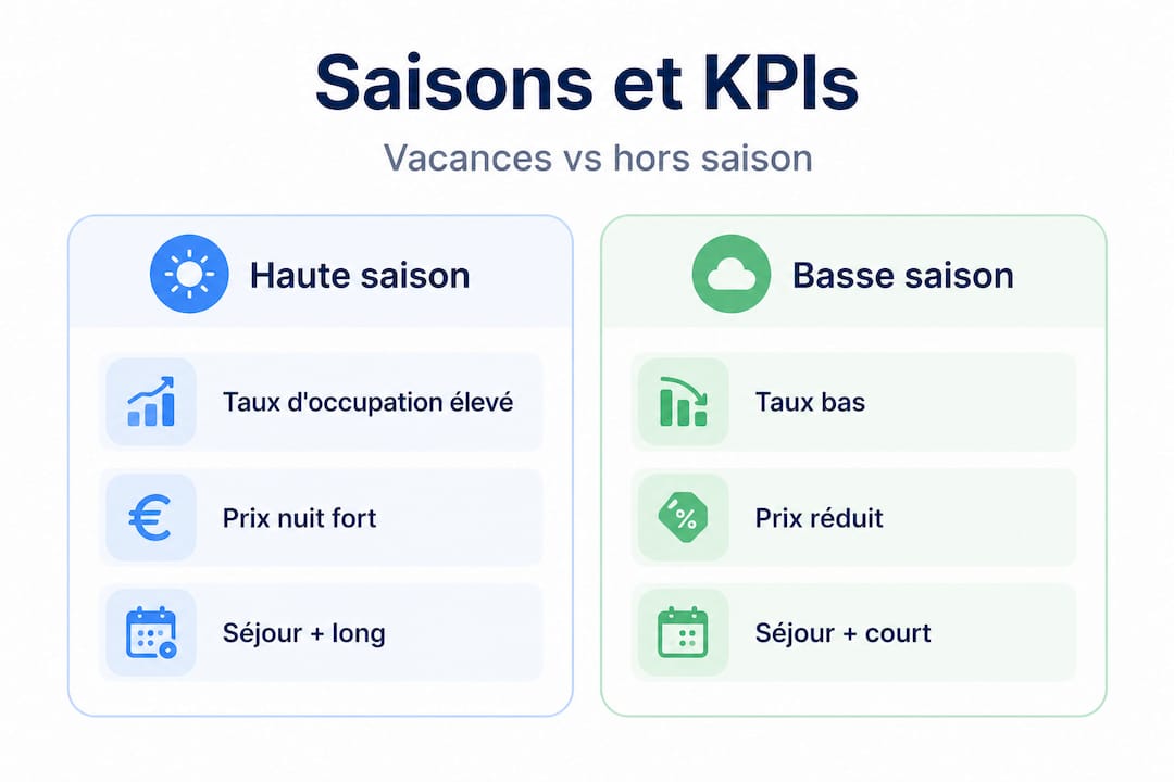 Visuel comparatif des périodes de location : saison estivale vs saison creuse