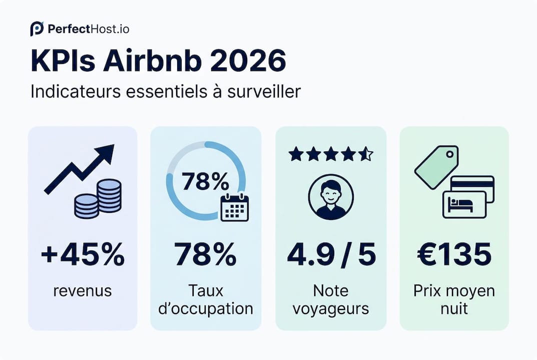 Infographie illustrant les principaux indicateurs de rentabilité sur Airbnb