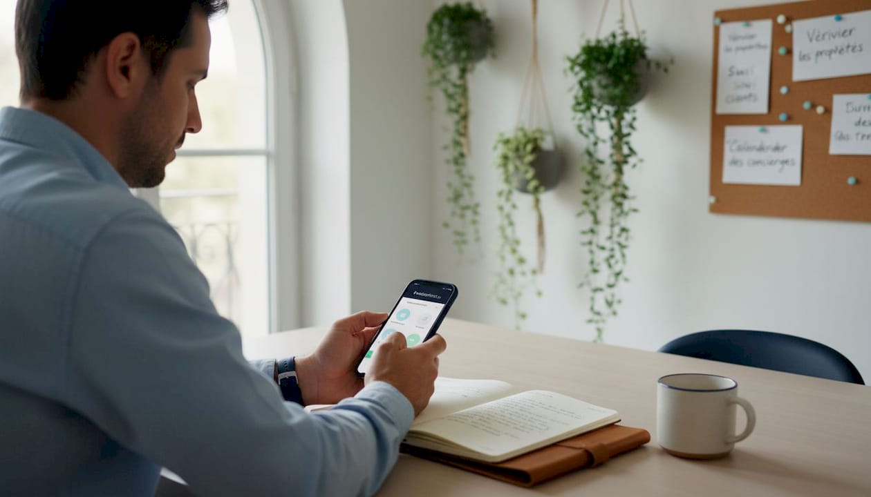 Voyageur profitant d’un service de conciergerie digital pour organiser son séjour