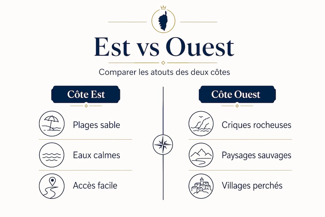 Infographie : Côte Est vs Côte Ouest de la Corse – Le match des différences