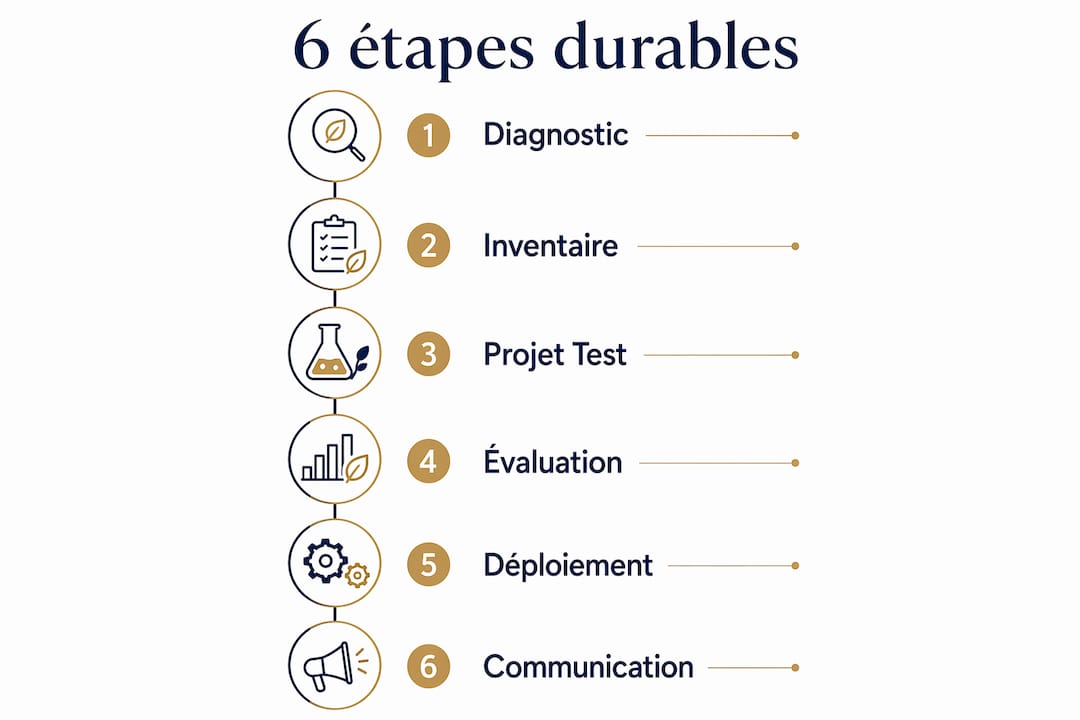 Les 6 grandes étapes d’un parcours durable en un coup d’œil