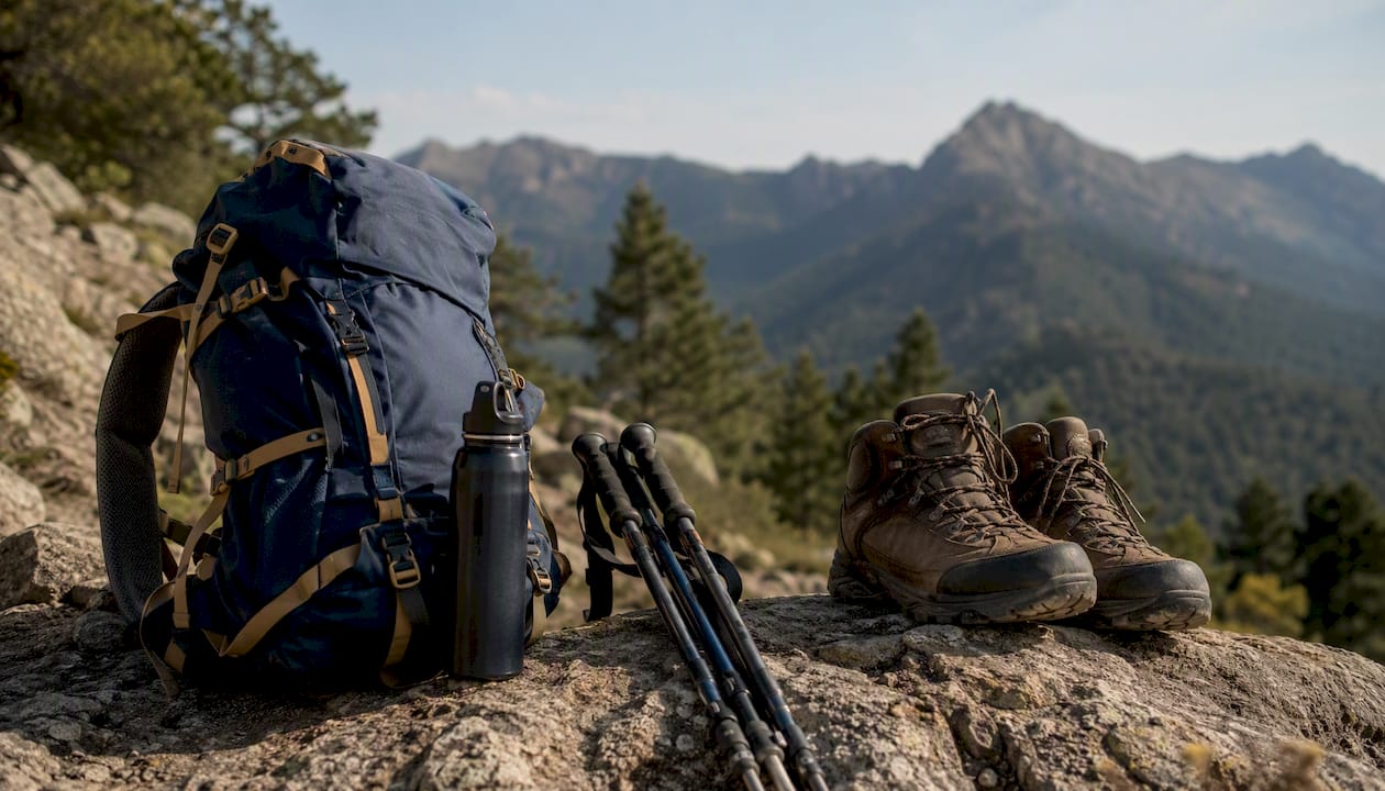 Chaussures de randonnée aux pieds et équipement prêt, direction les sentiers de montagne !