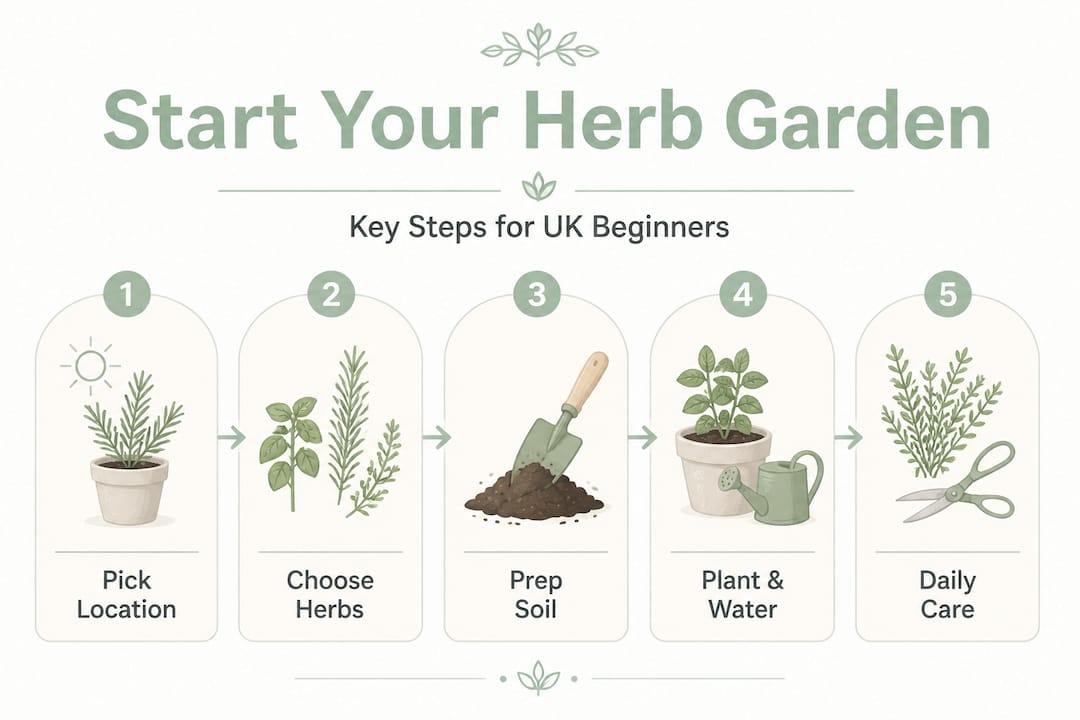 Infographic showing steps to start herb garden