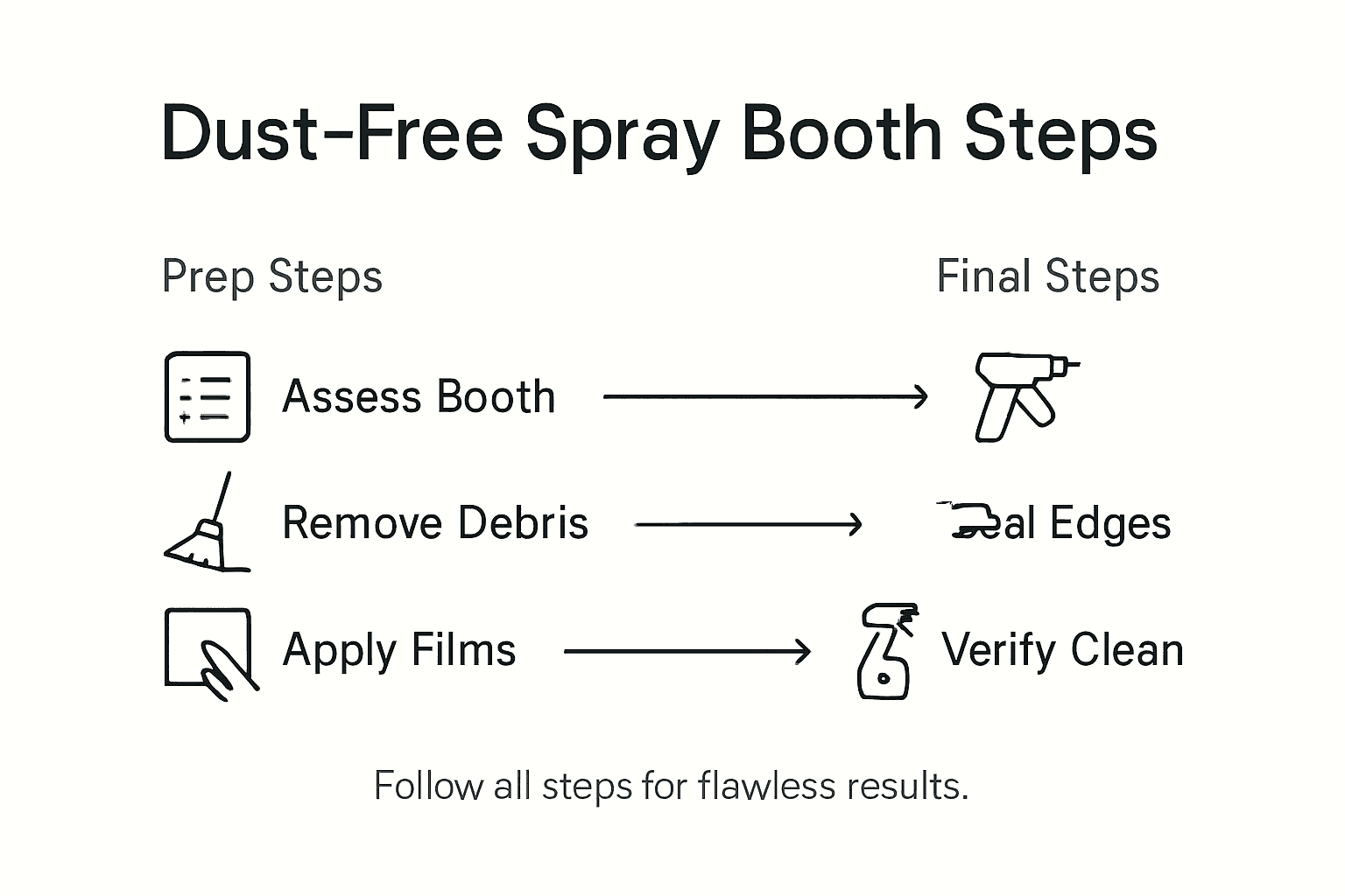 Infographic outlining dust-free spray booth steps