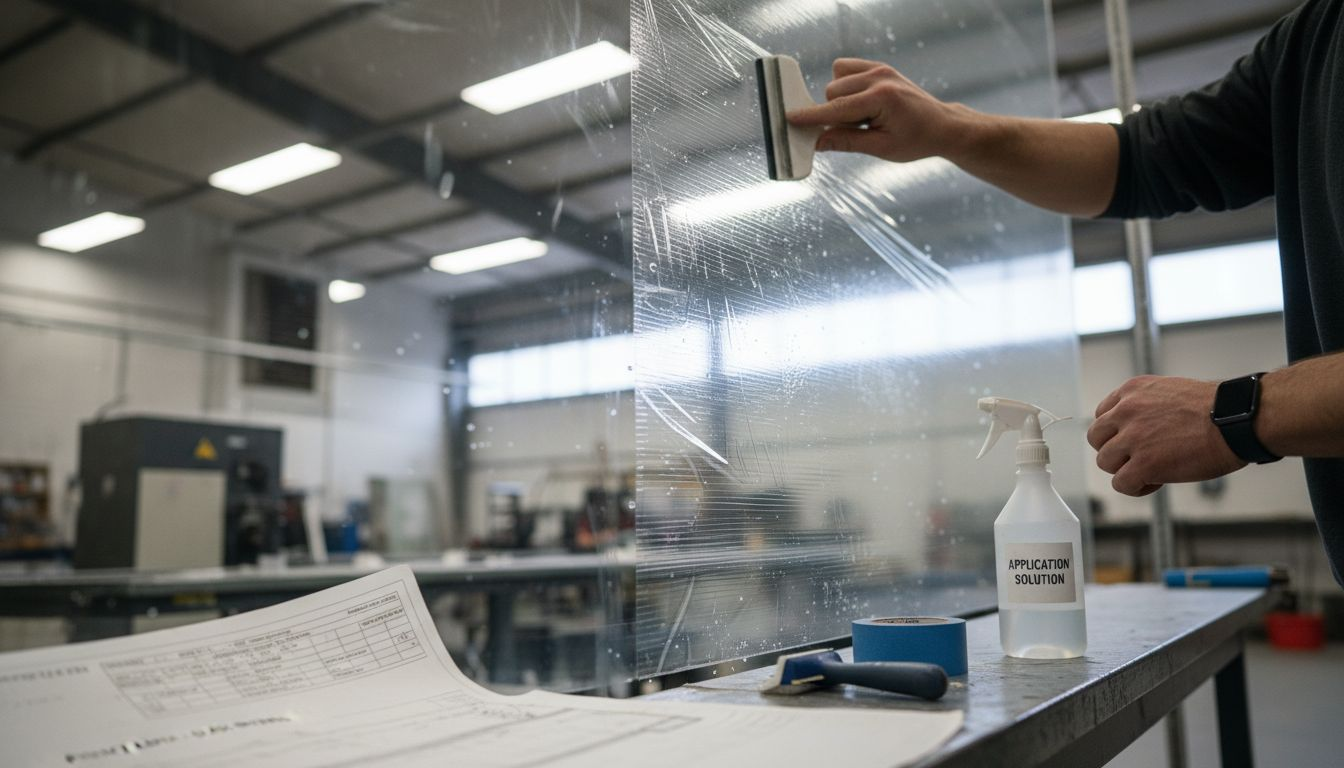 Installer applying modern protective film sheet
