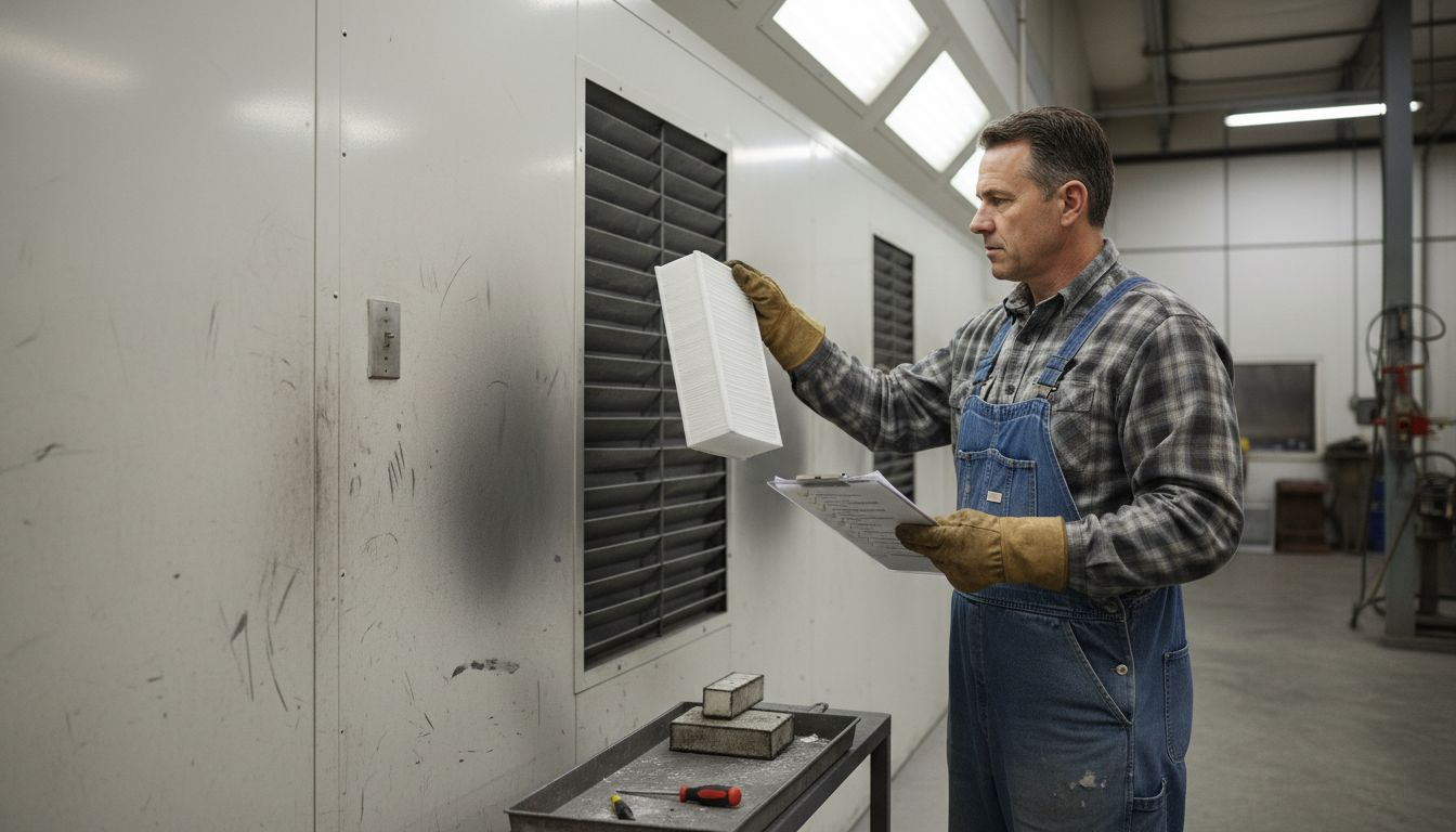 Manager inspects spray booth air filtration