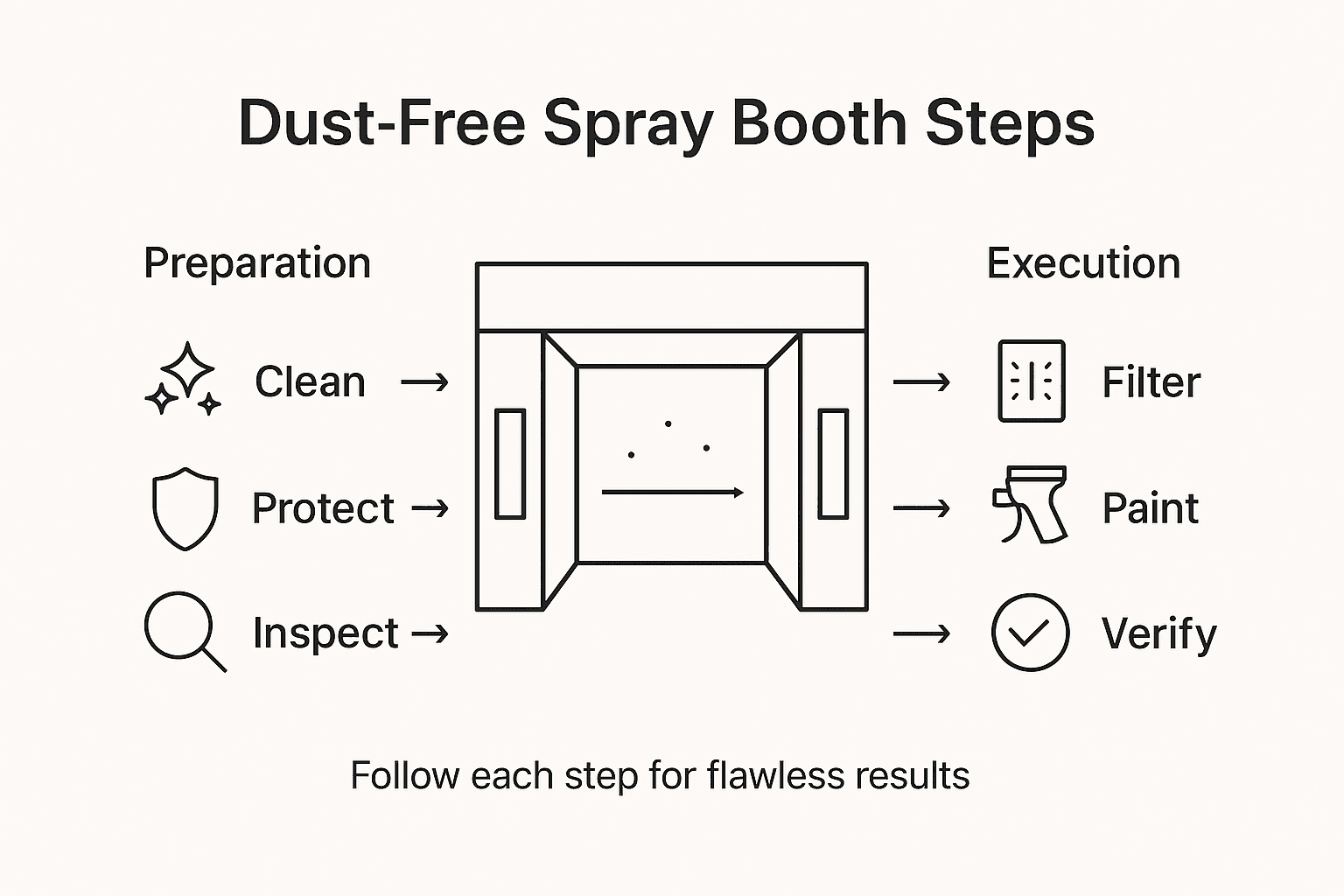 Infographic outlining dust-free spray booth steps