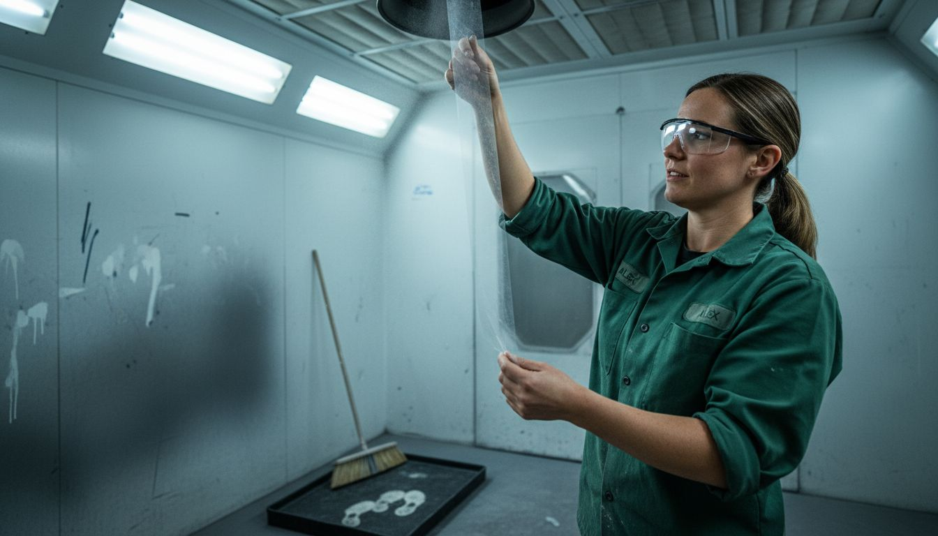 Worker tests electrostatic film dust control