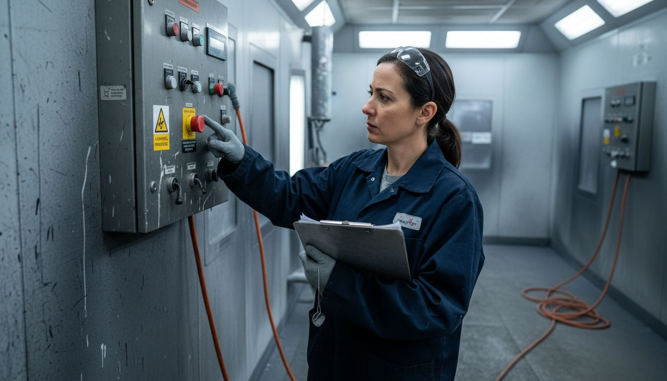 Safety inspector checks spray booth controls