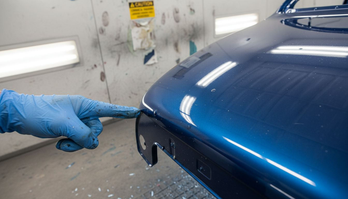 Spray booth panel with visible paint defects