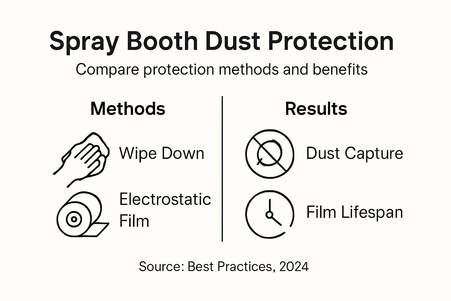 Infographic comparing dust protection methods in spray booths