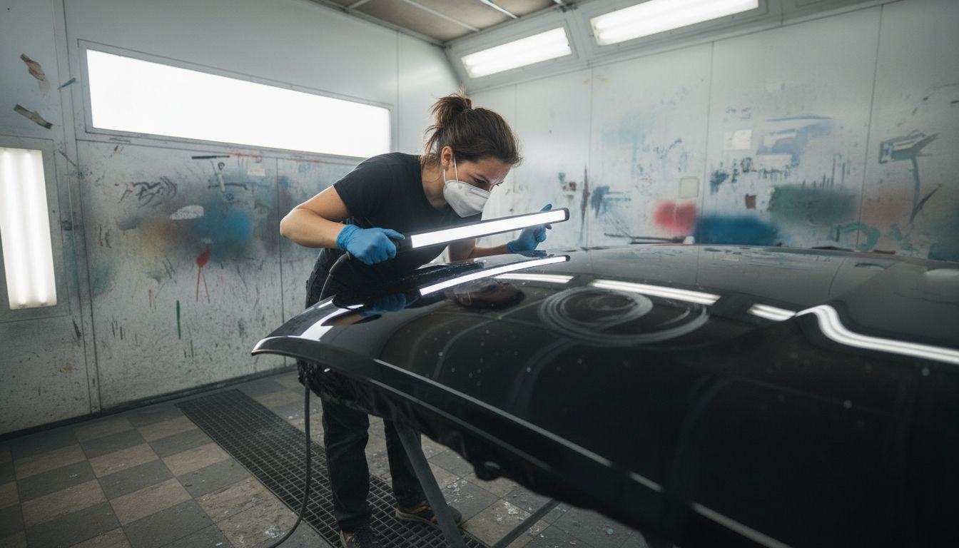 Inspector checking paint quality for dust