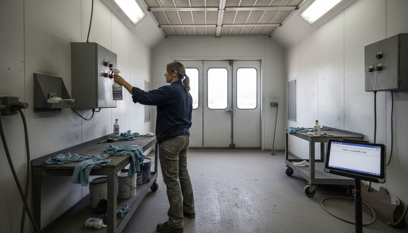 Worker prepping spray booth for cleaning