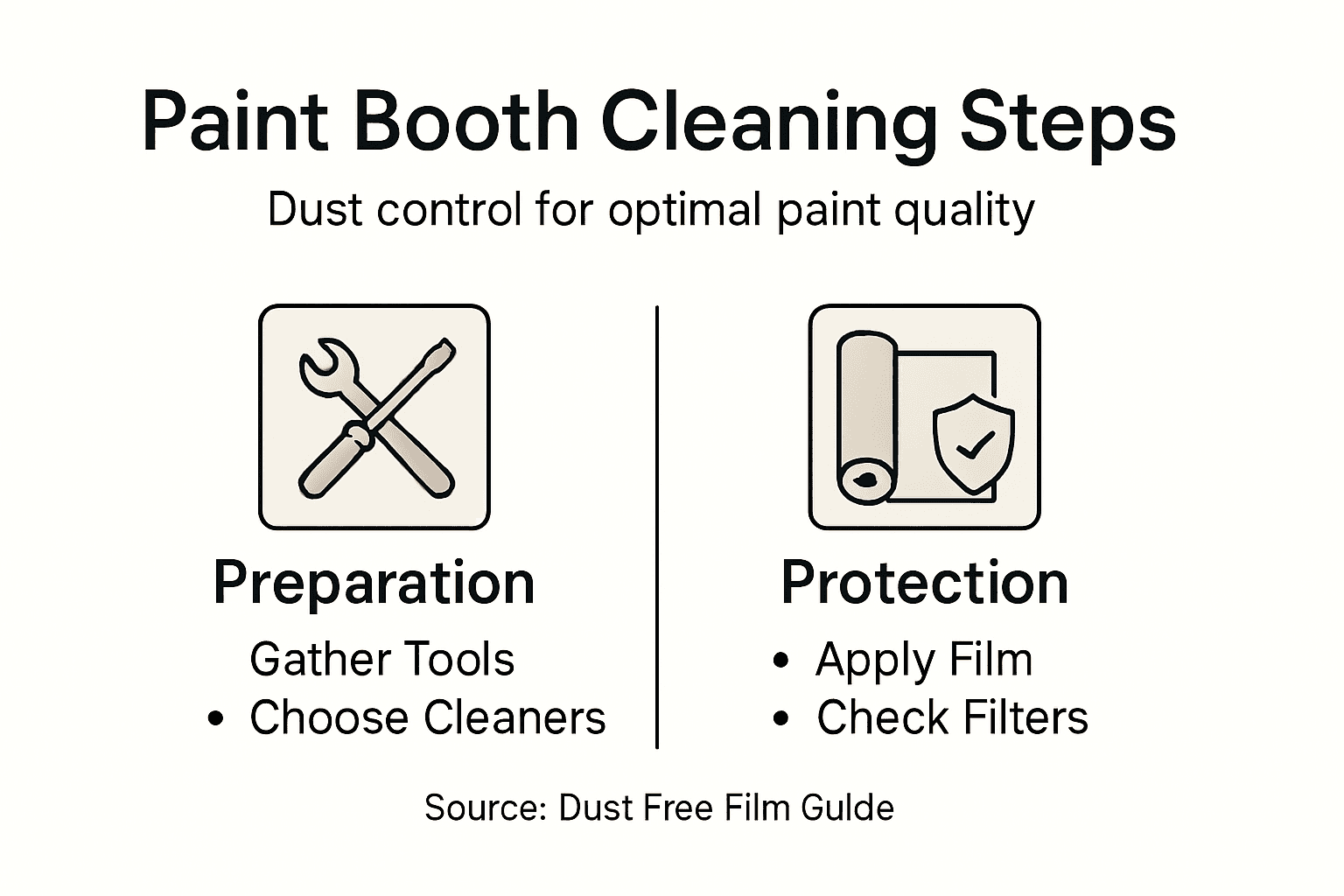 Infographic showing paint booth cleaning steps and dust control