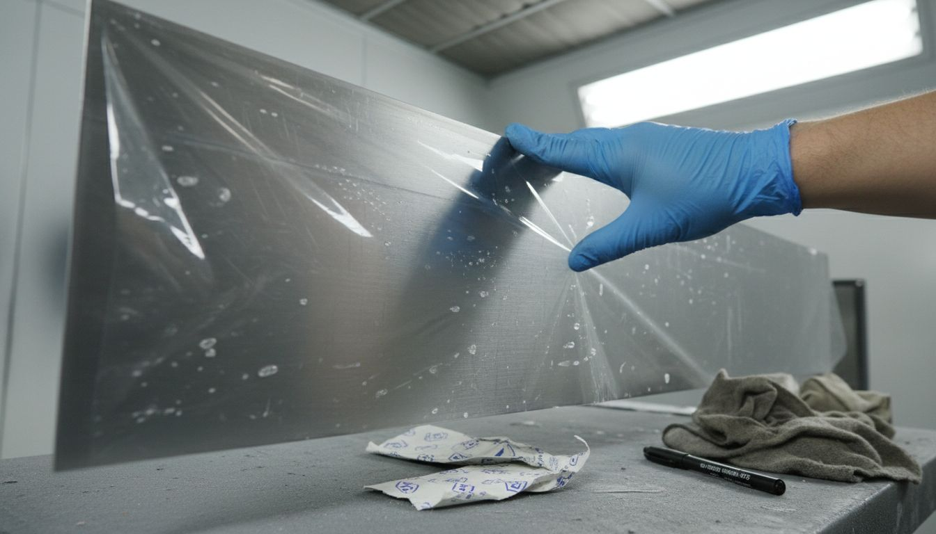 Closeup hand applying dust protection film