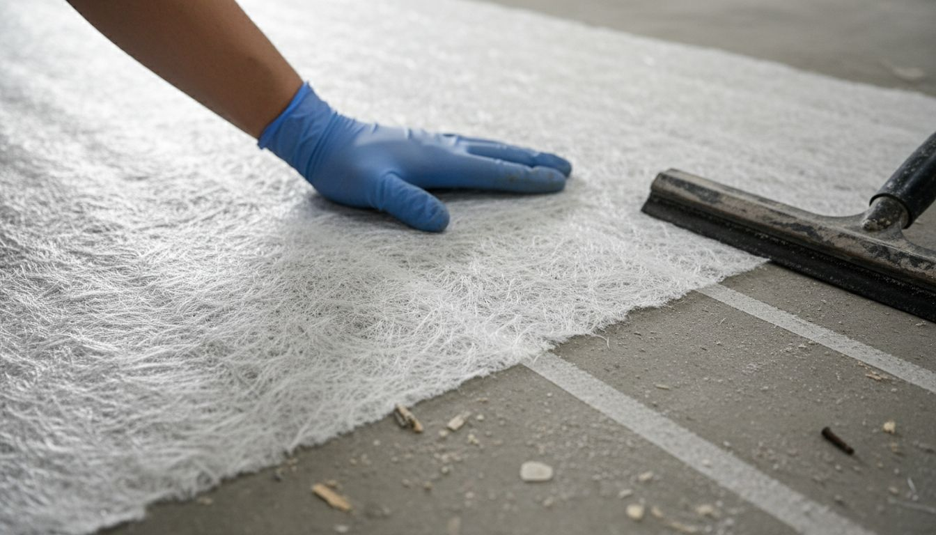 Close-up of booth dust control material