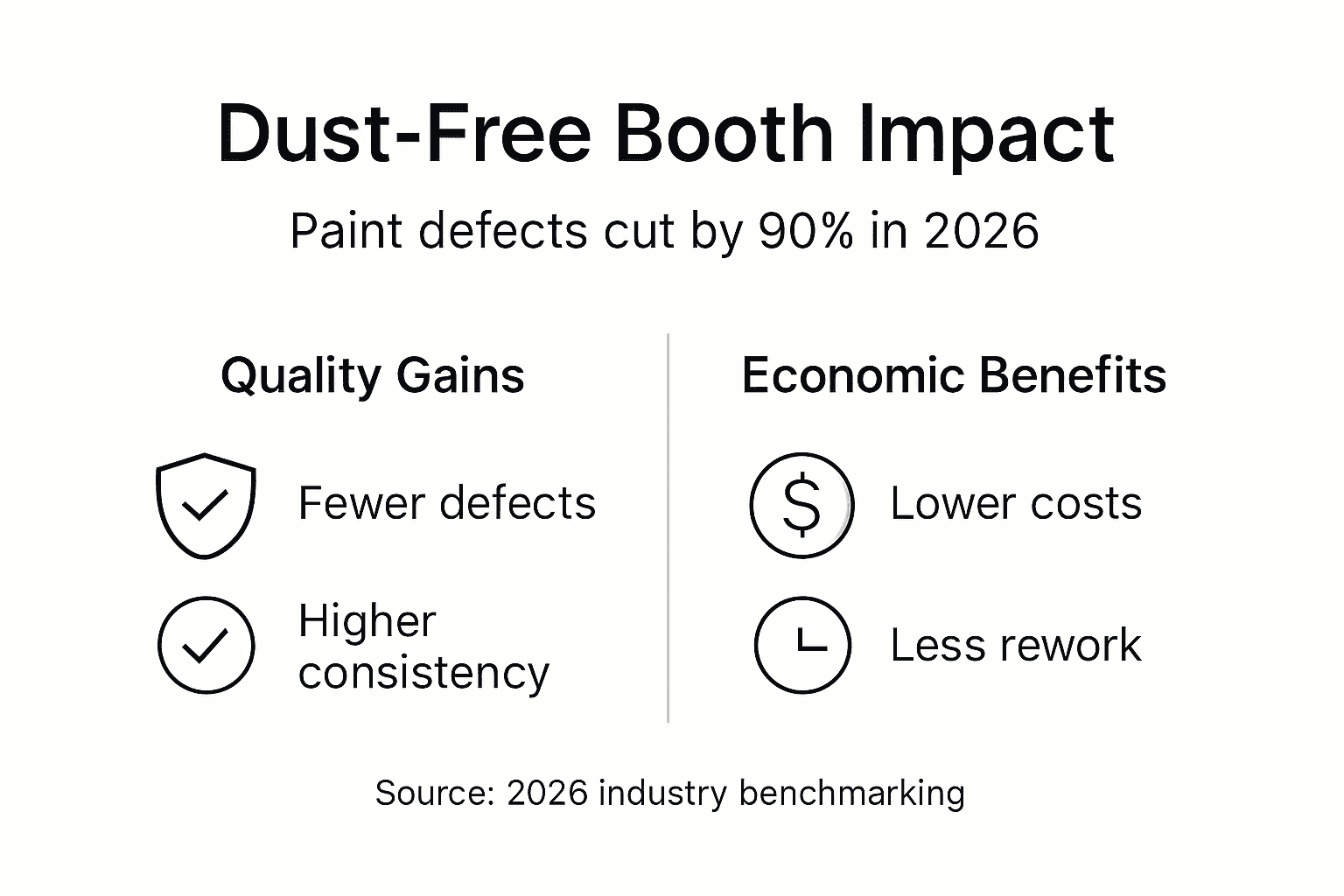 Infographic showing dust-free booth benefits and defect reduction