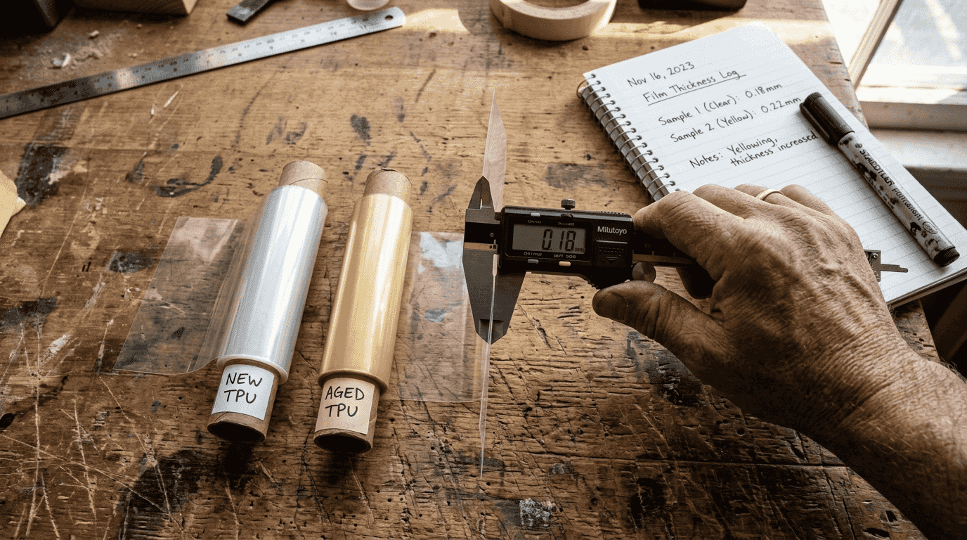 Measuring thickness of protective film samples