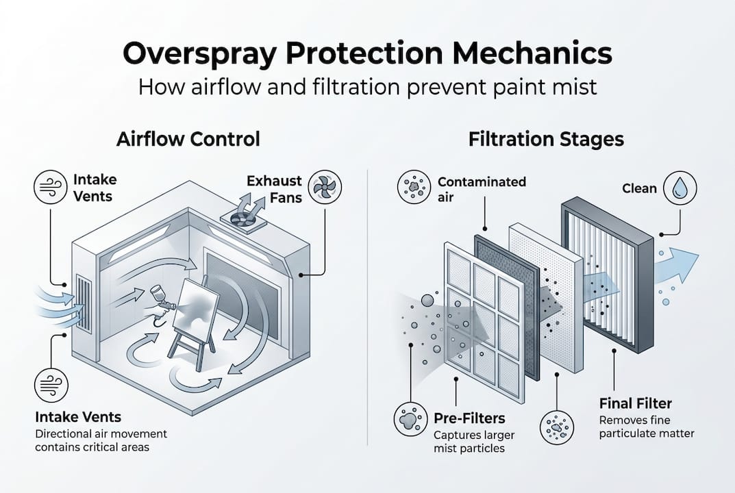 Infographic on airflow and filtration for overspray
