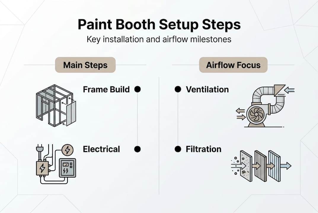 Infographic with paint booth setup steps overview