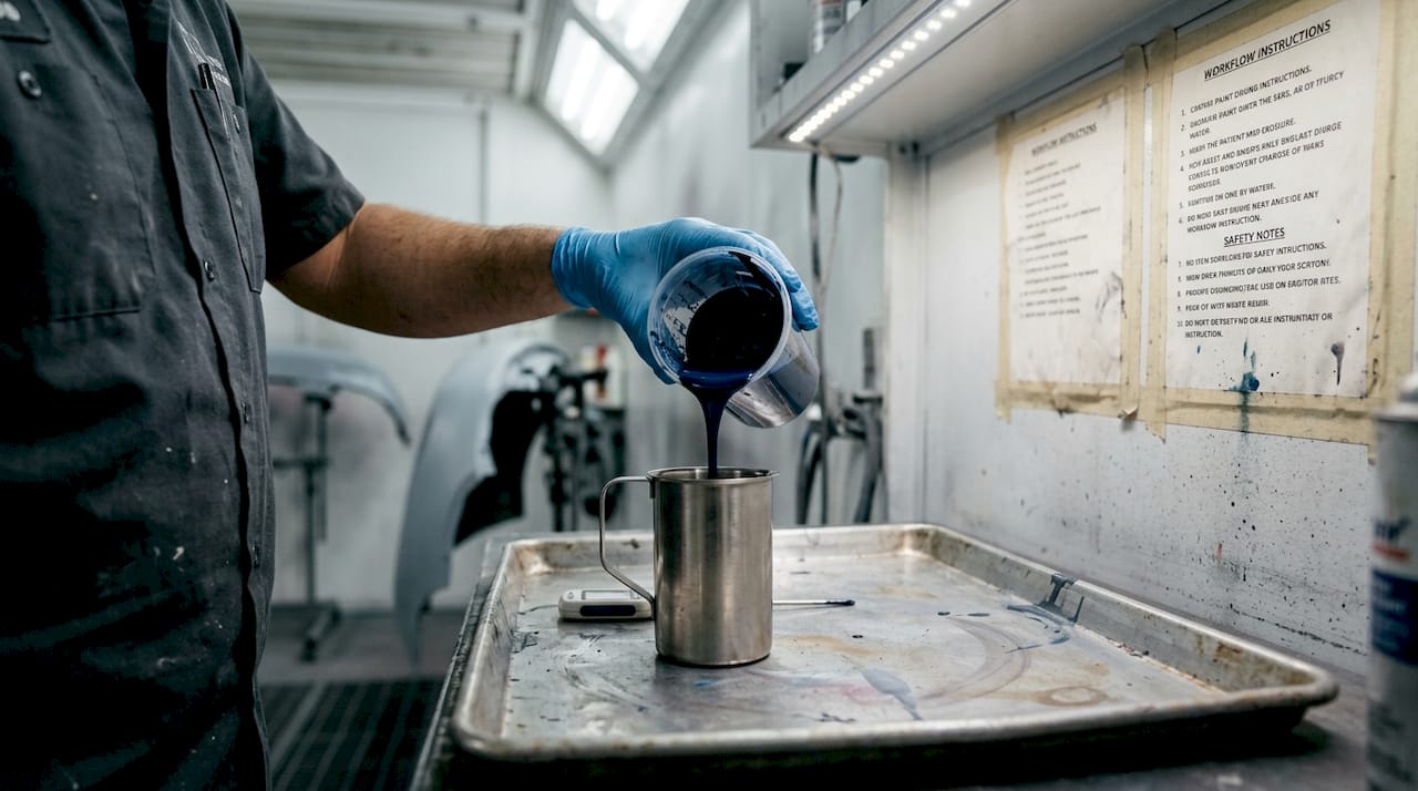 Measuring paint viscosity in spray booth