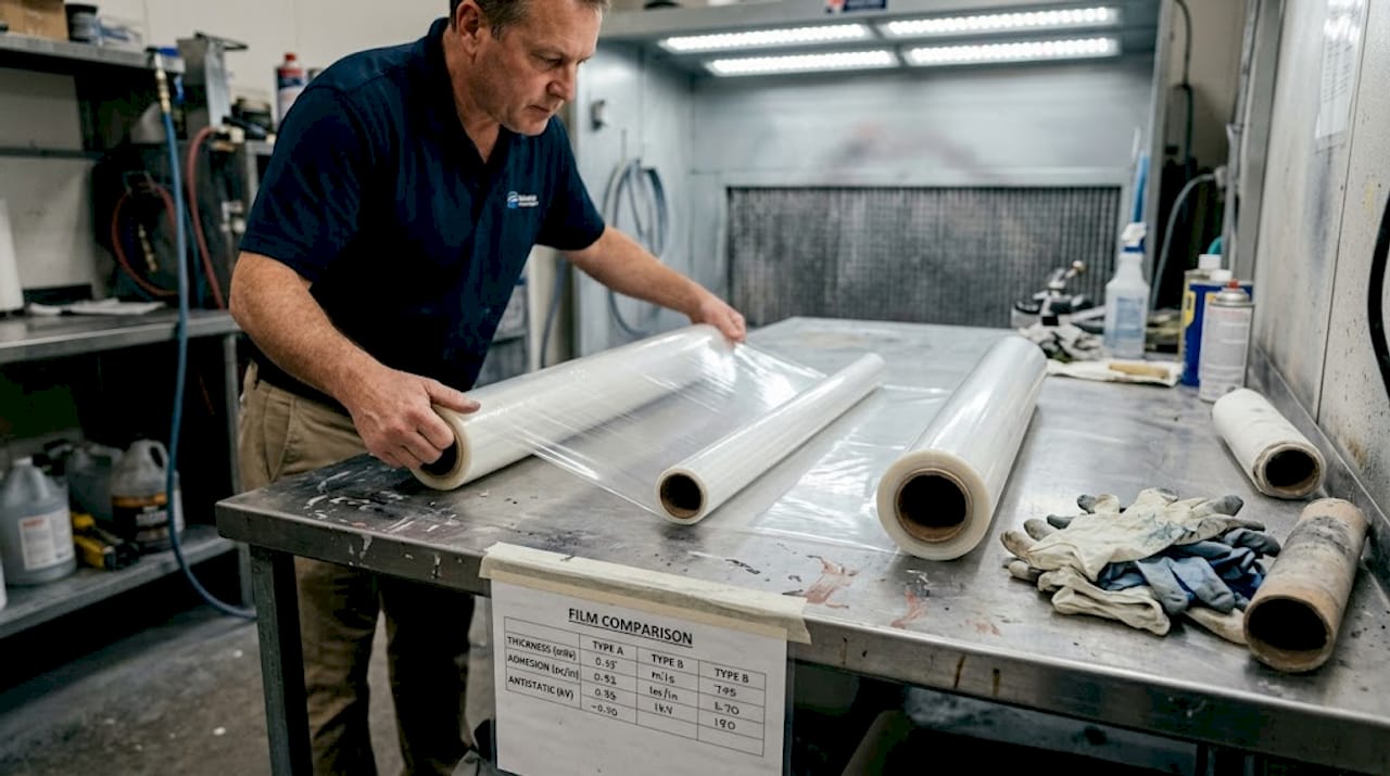 Manager compares types of spray booth protective films