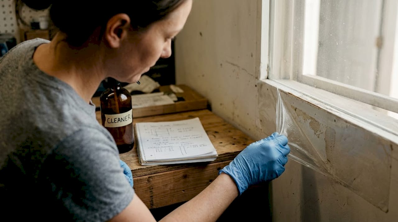 Worker peeling protection film off spray booth wall