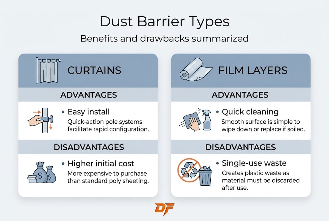 Infographic comparing types and benefits of dust barriers