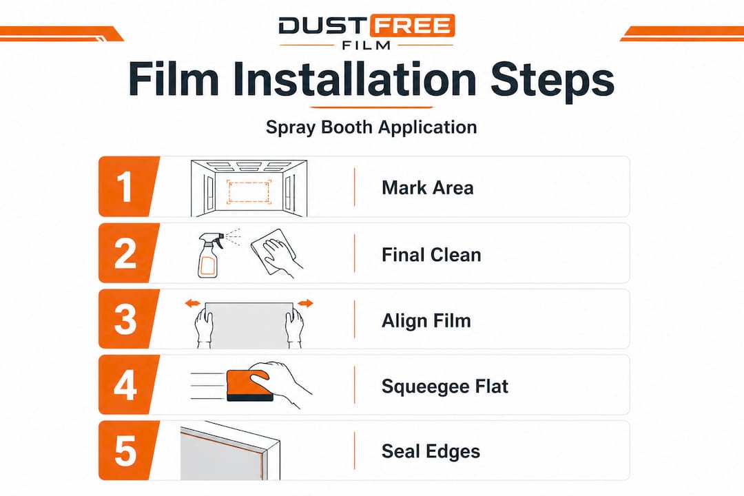 Infographic showing five steps for protective film installation