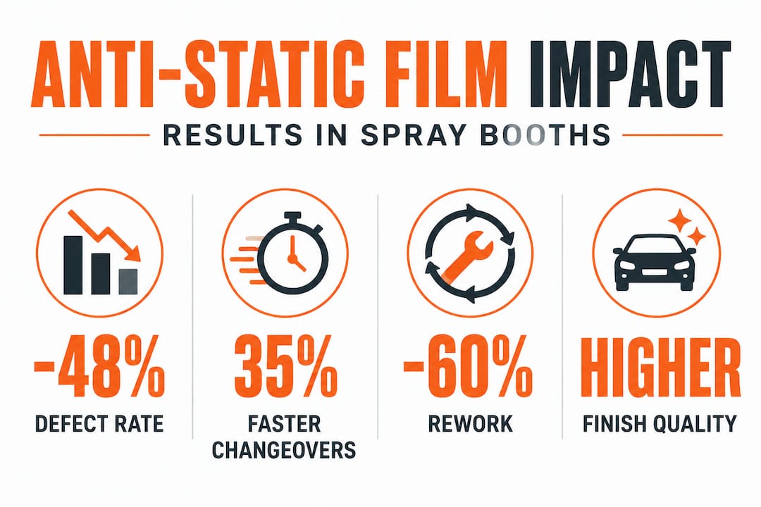 Infographic with statistics on anti-static film impact