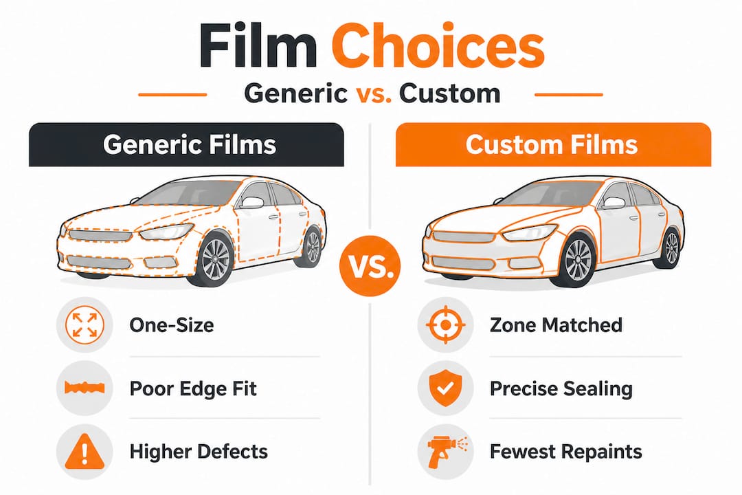Infographic comparing generic and custom booth film features