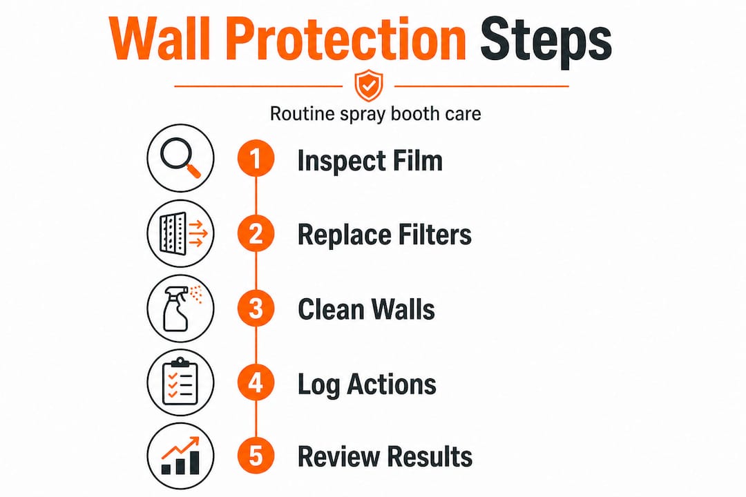 Infographic showing booth wall protection maintenance steps