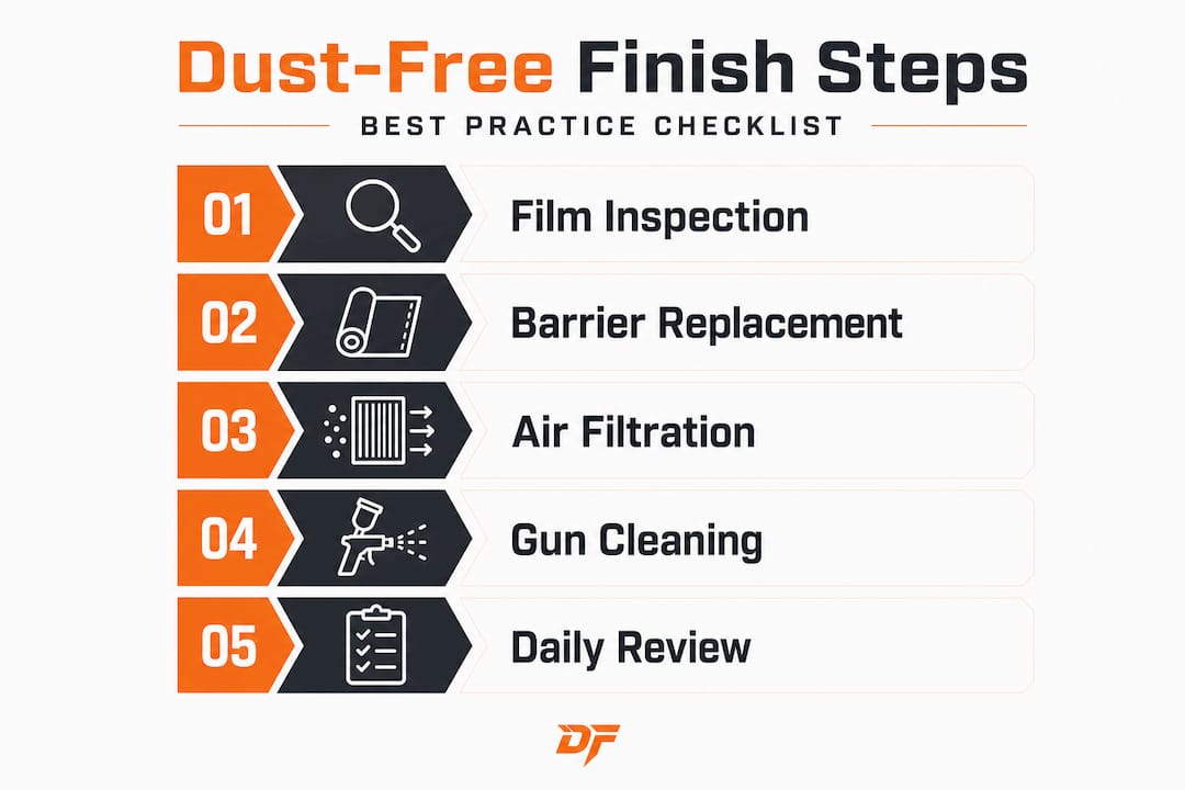 Infographic showing dust-free finish best practice steps