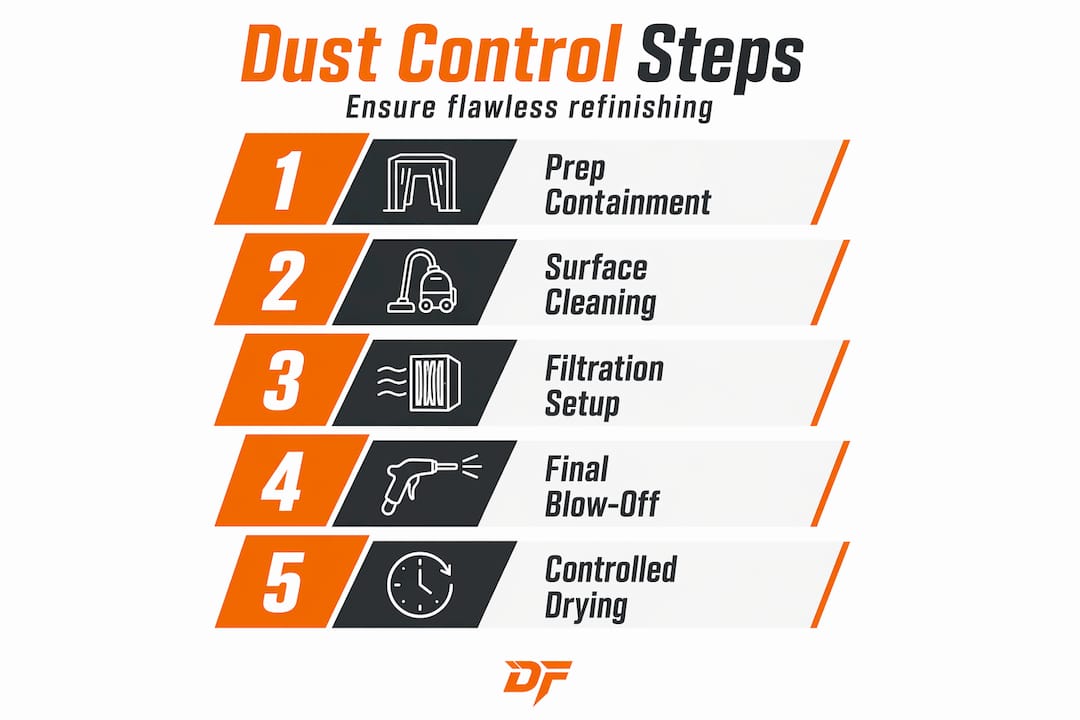 Infographic showing refined dust control workflow steps