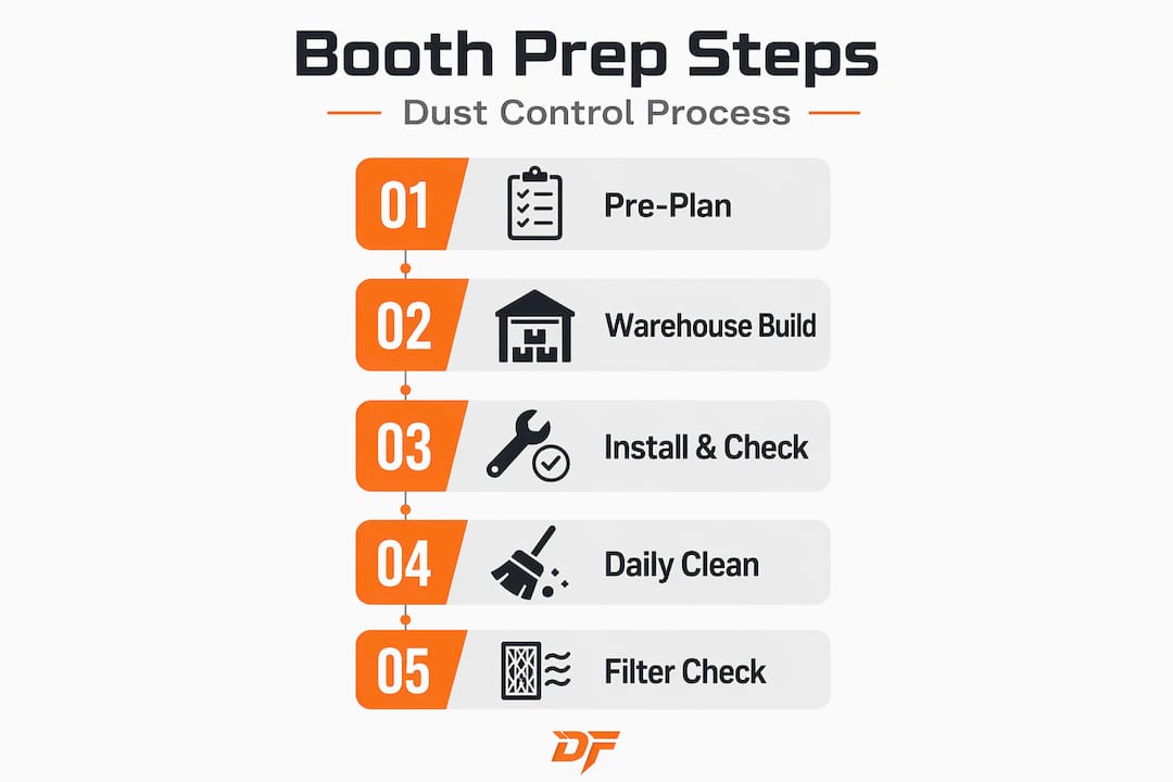 Infographic showing spray booth preparation process steps