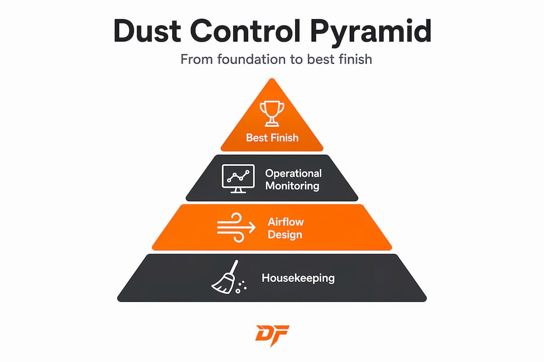 Pyramid infographic showing dust control hierarchy